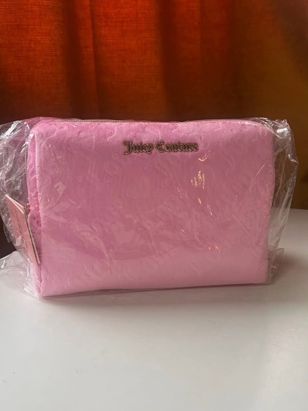 Juicy Couture Pink Quilted Wedge Cosmetic Pouch with Gold Hardware